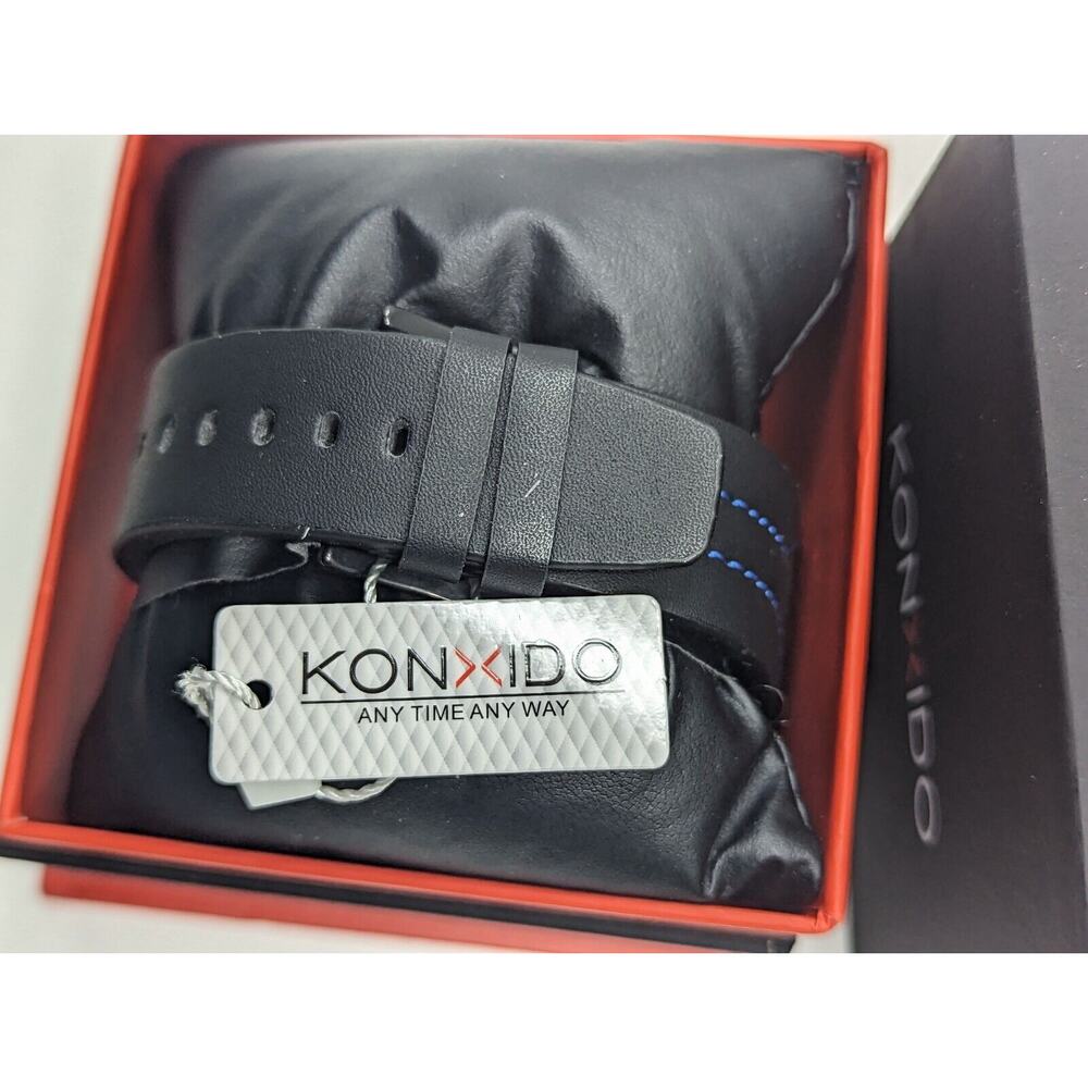 KONXIDO Mens Black Blue Leather Band Analog Quartz Watch with Digital KO6368 - Picture 3 of 4